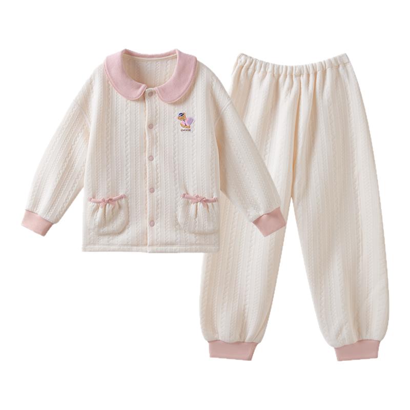 [新品]嫚熙儿童家居服女童睡衣空气棉秋冬夹棉保暖锁温男童睡衣