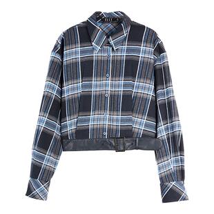 ELLE法式复古格纹短款衬衫女2025秋季新款翻领宽松休闲衬衣外套