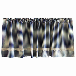 田边布艺厨卫帘时光里格子门帘隔断防尘半帘短帘田园美式穿杆褶皱