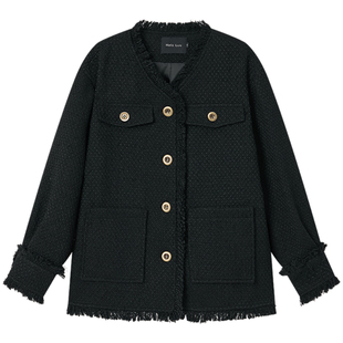 Halo Luu 黑色小香风外套女春季2026新款韩系金扣宽松高级感上衣