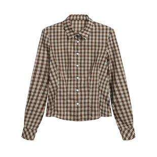 SHALL NOT UNTRUE 复古格子收腰衬衫女修身显瘦百搭长袖叠穿上衣