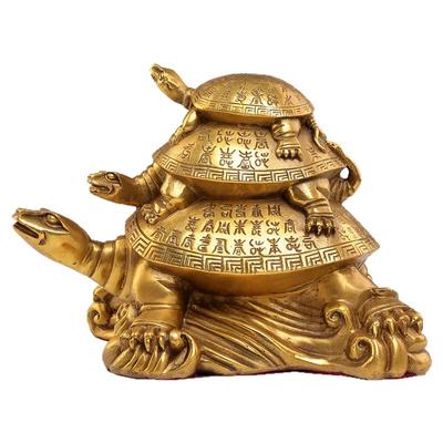 纯铜三代龟百寿龟中式风格摆件