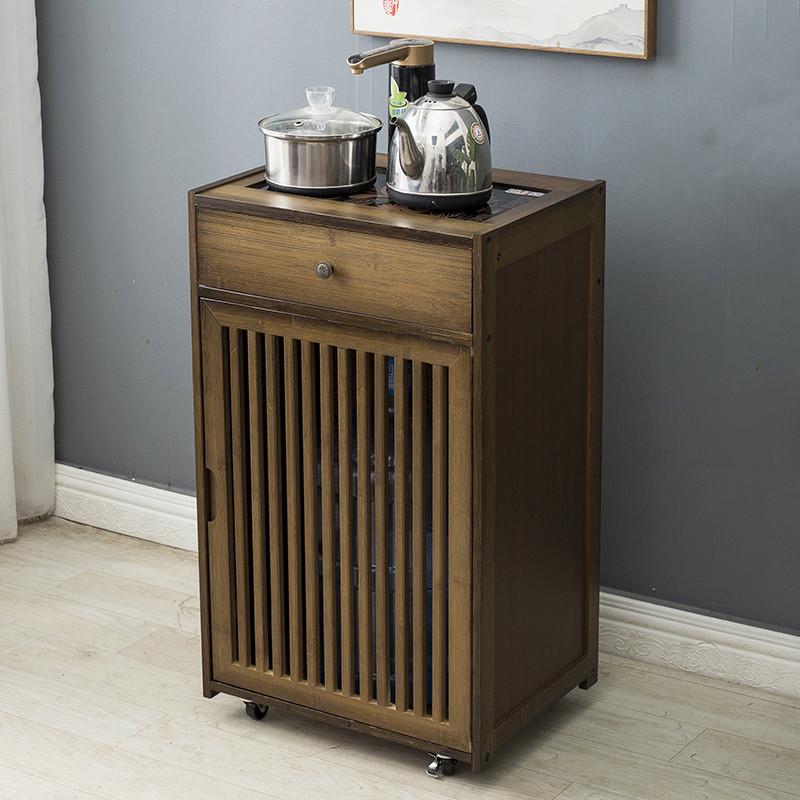 小茶台茶桌边柜边几角茶几烧水一体茶吧机实木移动水桶架茶水柜子