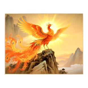 神鸟凤凰办公室挂画五行喜火土客厅装饰画风水画富贵吉祥飞黄腾达