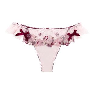 Risa Magli优丽娜娜刺绣T字内裤牛奶丝透气甜美丁字裤白粉蓝927