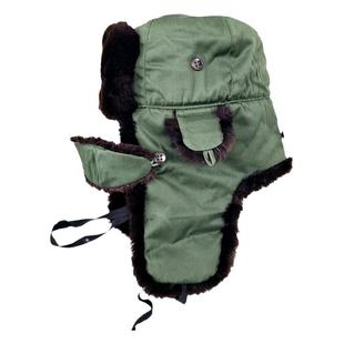 老橄榄绿皮帽男东北防寒保暖雷锋帽冬季老年羊毛棉栽绒帽寒区防冻