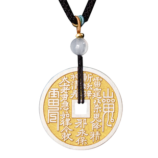 足银999实心描金山鬼花钱吊坠纯银男女新款国风铜钱毛衣项链挂坠