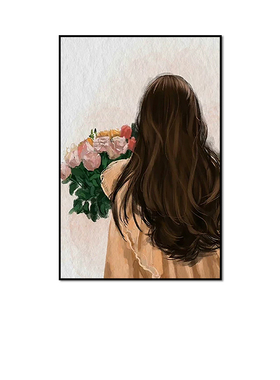 砂岩肌理画小众奶油风客厅装饰画花季少女花卉中古风玄关挂画壁画