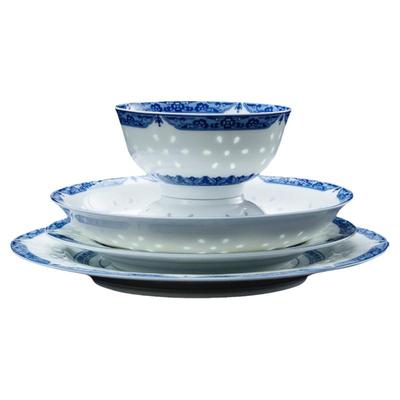 玲珑瓷中式青花玲珑餐具套装