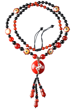 玛瑙贝壳花毛衣链圆珠链原创复古