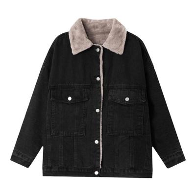 冬季加绒加厚牛仔外套女中长棉衣