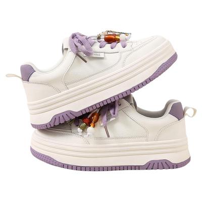 达芙妮小白鞋简约风系带增高鞋