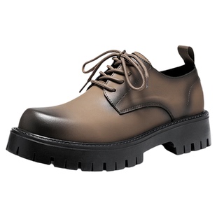 花花公子大头皮鞋男款商务高级感真皮秋冬英伦宽脚一脚蹬德比鞋子