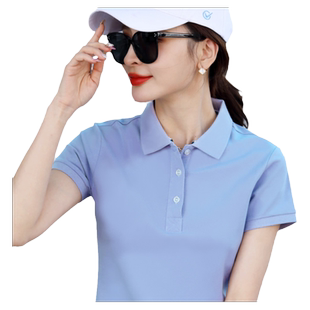 夏季纯棉短袖翻领T恤女 大码宽松运动有领定制印logo上衣polo衫