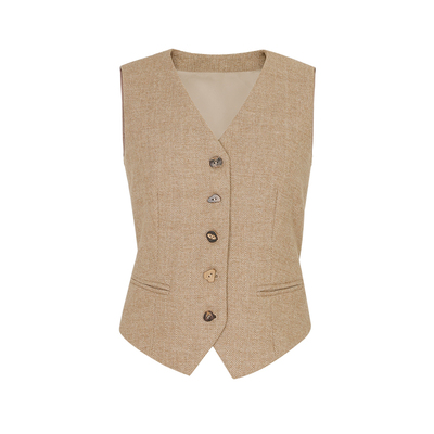 miorastudio法式复古卡其色英伦老钱风单排扣马甲 高级感调节外套