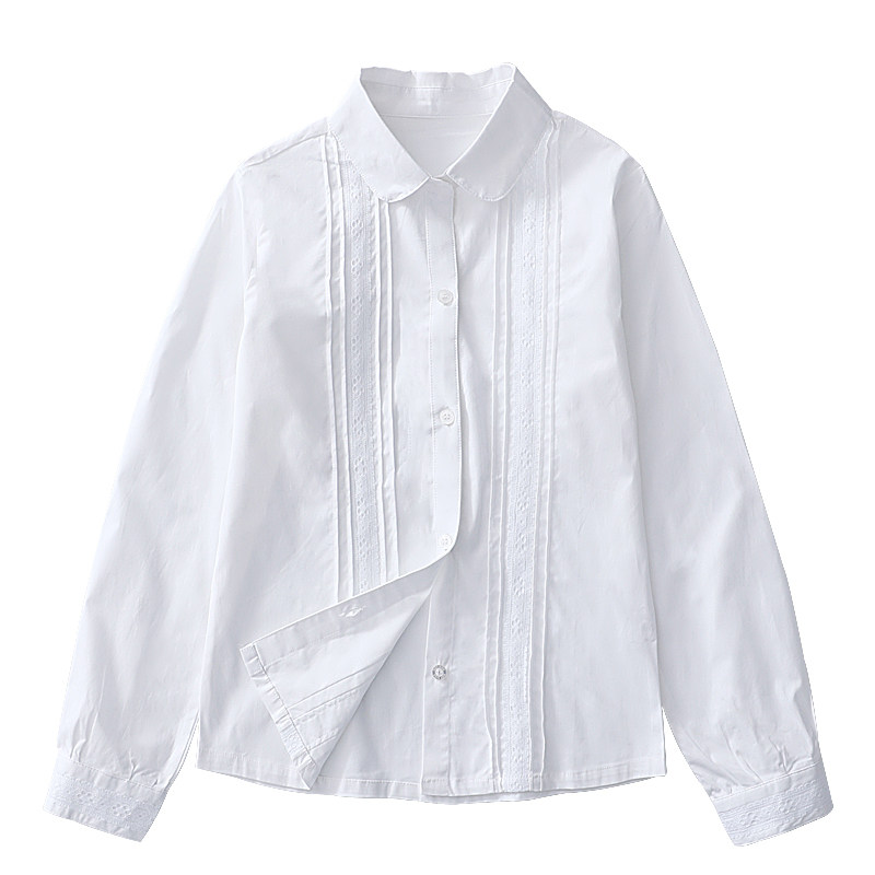 女童长袖白衬衫儿童春秋款女孩大童白色衬衣中小学生校服套装演出