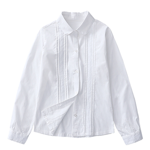 女童长袖白衬衫儿童春秋款女孩大童纯棉白色衬衣中小学生校服套装