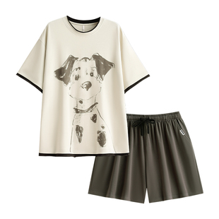 悦内带胸垫睡衣女款夏季夏天纯棉短袖短裤家居服休闲卡通狗可外穿