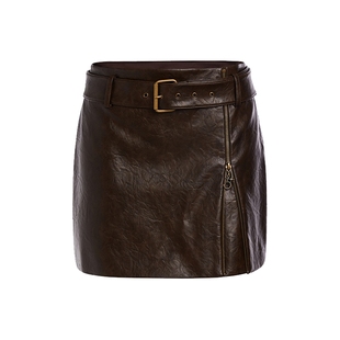 【明星同款】FIVE PLUS半身裙腰带拉链A字包臀短裙2026新款女春装