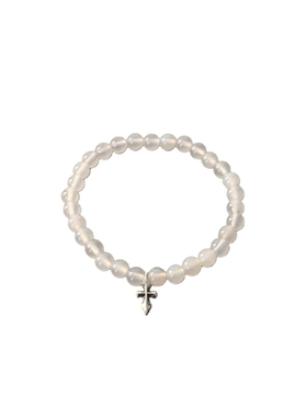 WANGWANG单银饰十字花十字架6MM黑玛瑙绿松石925纯银串珠情侣手链