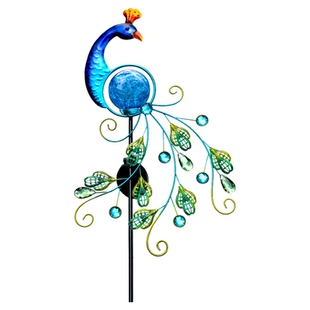 花园庭院装饰铁艺摆件仿真动物孔雀太阳能裂纹灯户外院子景观布置