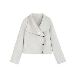 Maven Lin 高阶氛围 大翻领羊毛呢外套女气质宽松短款双面呢大衣