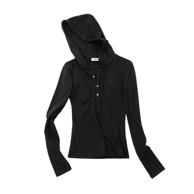 CLIMAX VISION轻柔舒弹/经典亨利领修身显瘦针织连帽长袖T恤女款