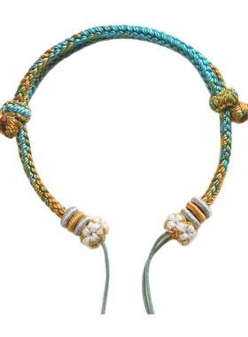 平安扣手工编织八股编桃花结手绳女半成品diy可穿珠黄金饰品挂件