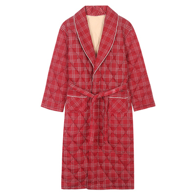 夹棉睡袍男款纯棉冬季三层加厚保暖棉袄男士冬天浴袍中长款家居服