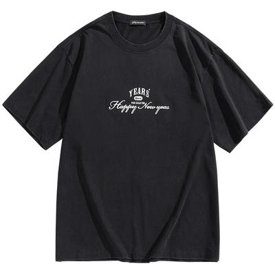 太平鸟男装 胸前印花短袖T恤秋季重磅圆领时尚体恤衫青年内搭