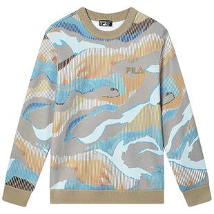 FILA 斐乐男士编织衫2023冬时尚满印宽松休闲圆领男子毛衣