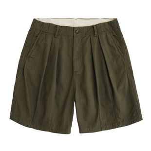 CENLES SS26 复古美式人字纹褶皱短裤做旧中腰五分休闲裤垂感宽松