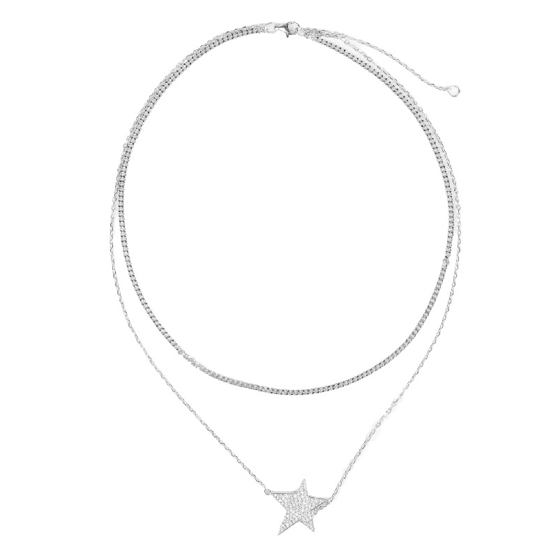SSIXEE 星宇系列 于文文同款闪钻星星叠戴男女甜酷双层项链choker