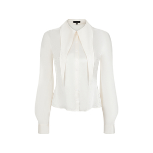 MARYLING玛俪琳秋季新品米白色剪刀领收身真丝缎衬衫A1DGW20290