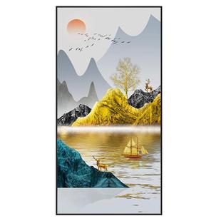 开门见山玄关画家庭走廊尽头壁画过道竖版挂画新中式客厅中国风大