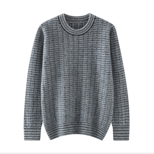 青少年羊绒衫男初中高中学生拼色条纹青年羊毛衫圆领加厚打底毛衣