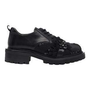 UDV2024秋冬新品真皮胎牛皮深口单鞋系带乐福鞋圆头平底女鞋