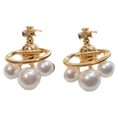 《泡泡星球》小众复古轻奢金色土星珍珠耳环耳钉耳夹高级感耳饰女