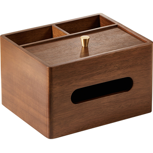 实木纸巾盒多功能遥控器收纳一体家用客厅茶几木质抽纸盒轻奢高档