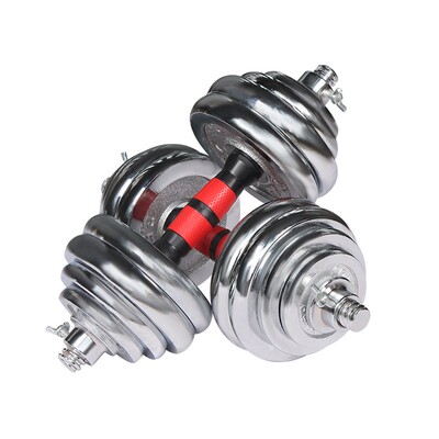 哑铃男士健身家用纯铁实心电镀哑铃15kg20公斤可调节两用杠铃套装