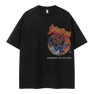 Judas Priest犹大圣徒乐队复古美式街头vtg落肩宽松摇滚短袖T恤衫