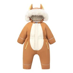 迷你巴拉巴拉男女宝宝羽绒服连体衣冬装儿童极寒超厚狐狸帽外出服