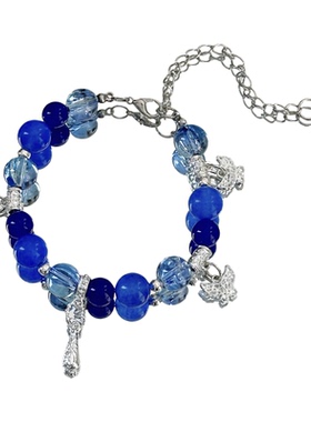 【琉蓝银蝶】MIES原创鞠婧祎应援蓝色串珠手链女设计感银色配饰