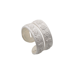 闽南传统图腾浮雕花砖镂空开口戒指 925银烧白复古做旧情侣款