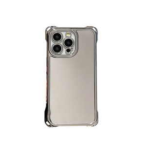 银色电镀全屏镜面适用于iphone16手机壳15proMAX四角开孔挂绳苹果17折叠支架18pro防摔13斜跨14plus长链条12