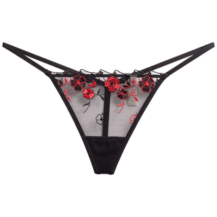 丁字裤女性感无痕内裤低腰刺绣中国风白色梅花诱惑透明网纱一根线