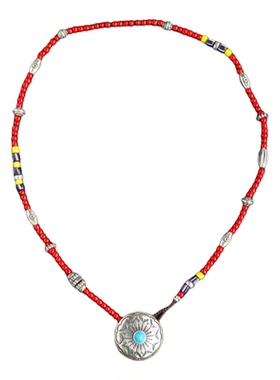 日轮纯银红琉璃串珠项链
