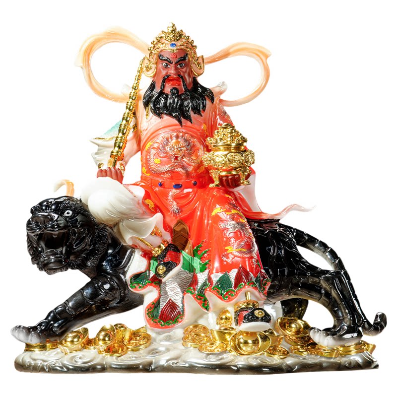汉白玉赵公明骑虎精铸佛像五路武财神爷家里供奉店铺招财摆件家用