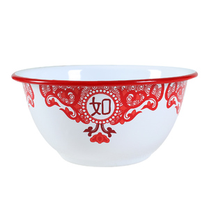 加厚深搪瓷碗吉祥如意怀旧特色中式菜馆餐具老式洋瓷碗圆形汤面碗