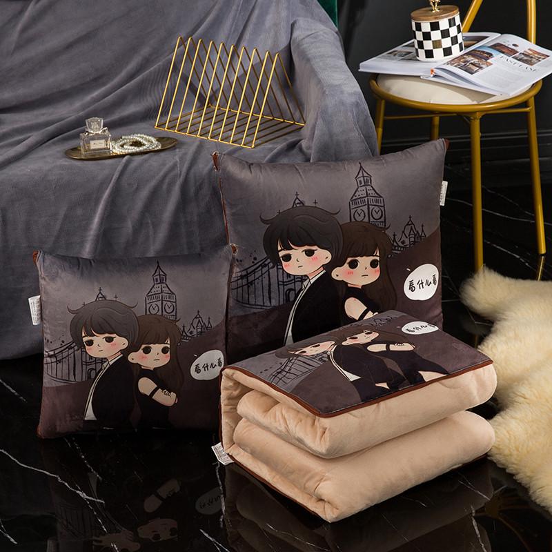 加厚抱枕被子两用珊瑚绒汽车靠垫被办公室多功能可折叠午休空调被